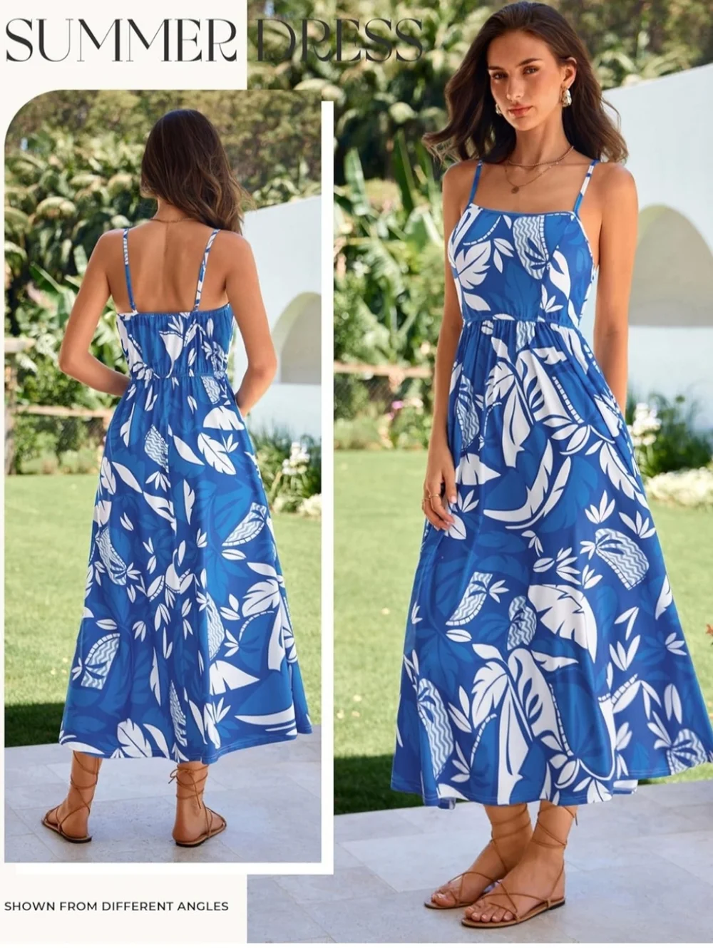 Blue Tropical Midi Maxi Dress Size 12 NWT Summer Beach Sundress - Picture 2 of 4